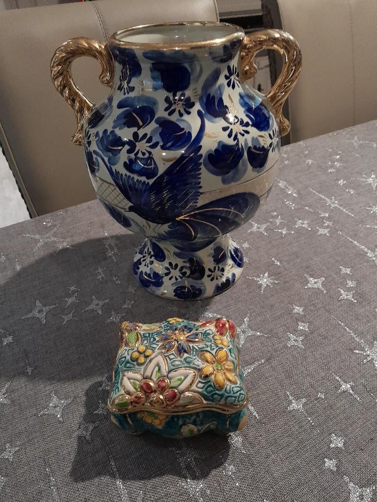 Hubert Bequet 1 Vase oiseau bleu + 1 Boite à bijoux TBE, Enlèvement ou Envoi