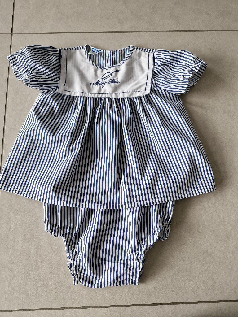 blauw / wit kleedje met broekje maat 74, Kinderen en Baby's, Babykleding | Maat 74, Meisje, Jurkje of Rokje, Ophalen of Verzenden