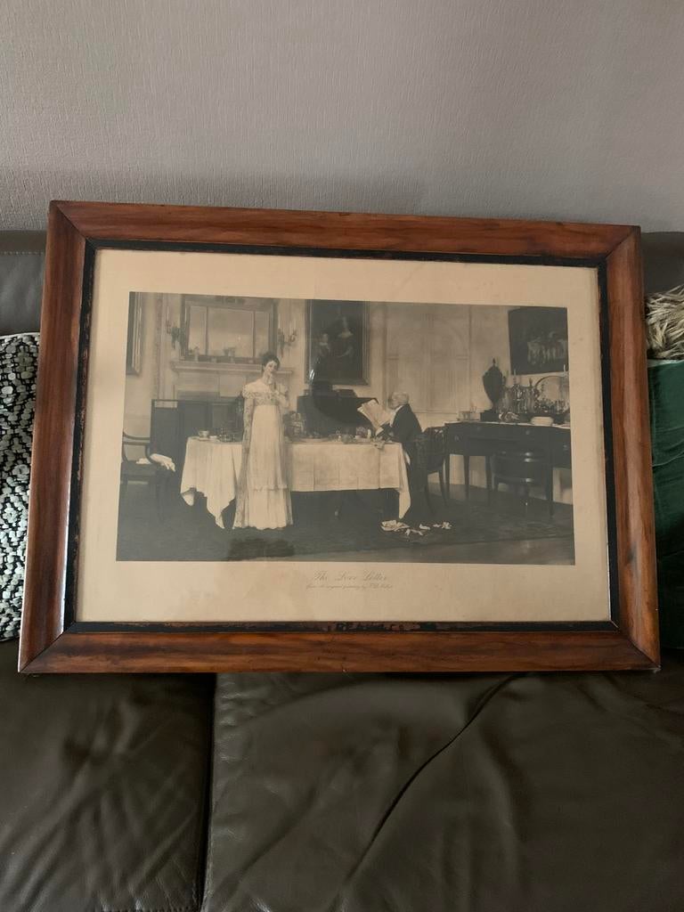 Antieke kader met oude tekening, Antiek en Kunst, Ophalen