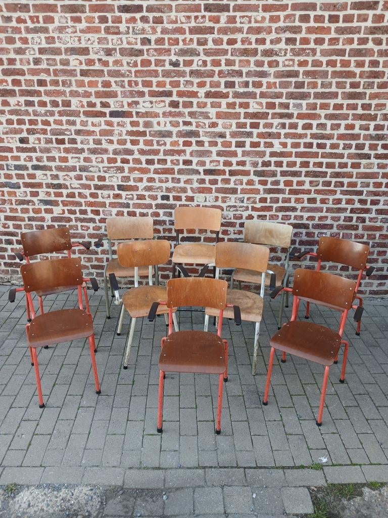 Lot vintage schoolstoelen, Jardin & Terrasse, Chaises de jardin, Métal, Enlèvement