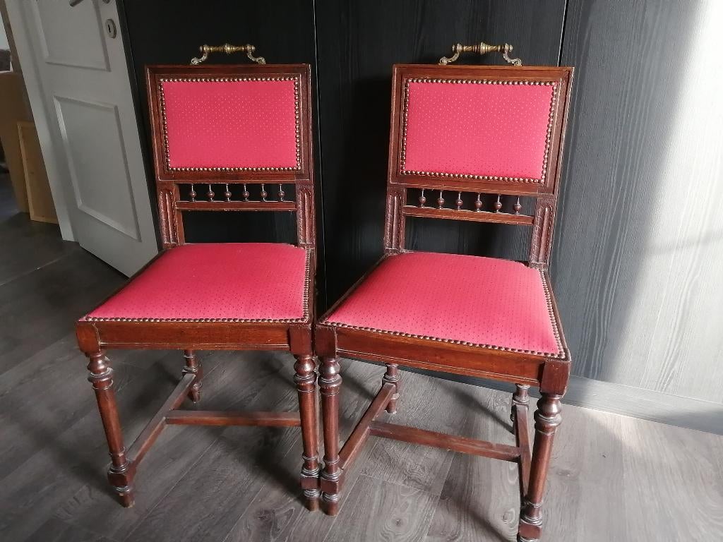 Antieke vintage stoelen, Huis en Inrichting, Zo goed als nieuw, Stof, Rood, Antiek