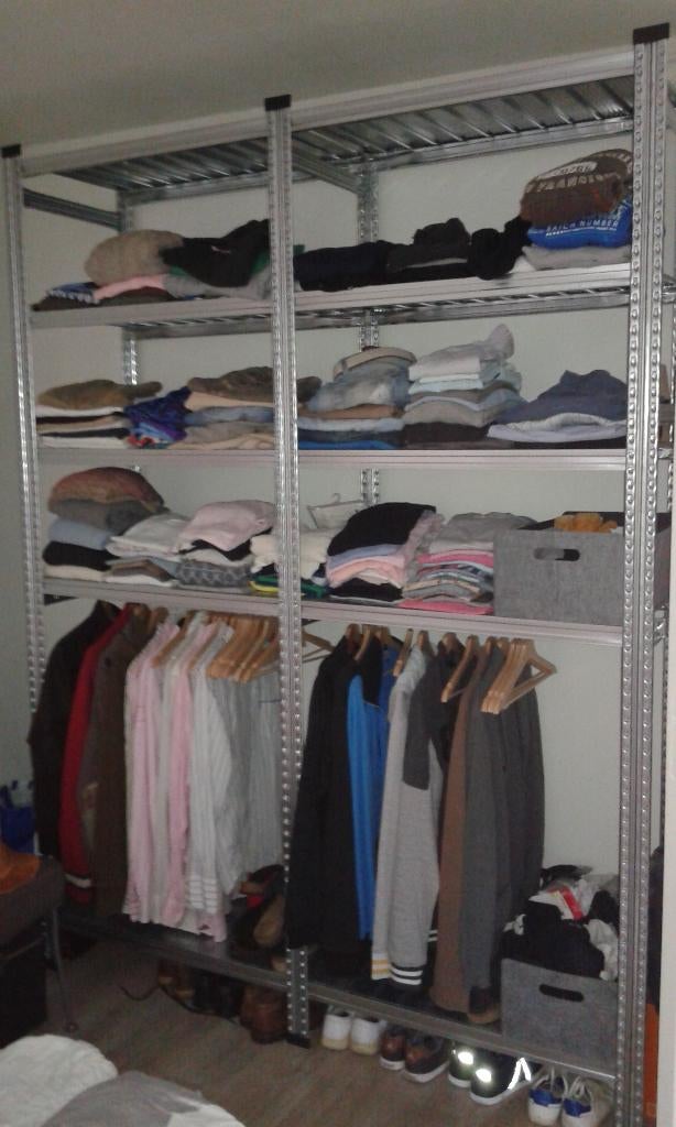 Unieke industriele kledingkast van staal met steigerhout, Enlèvement, Neuf