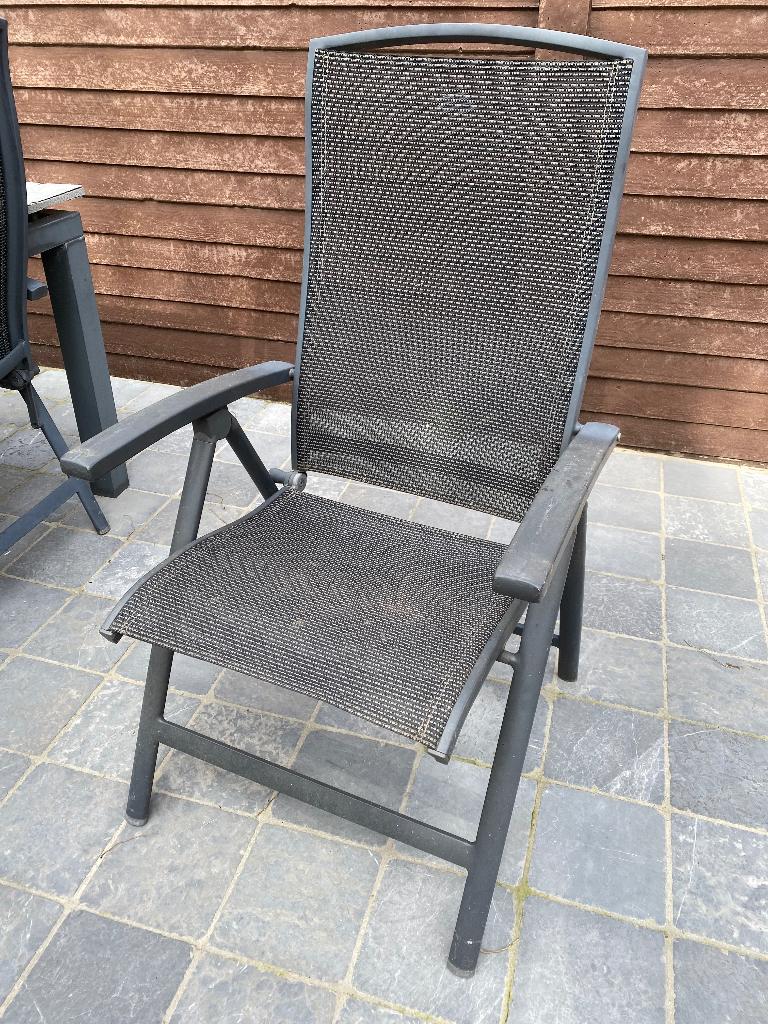 6 Tuinstoelen plus kussens, Tuin en Terras, Tuinstoelen, Ophalen, Gebruikt, Aluminium, Verstelbaar