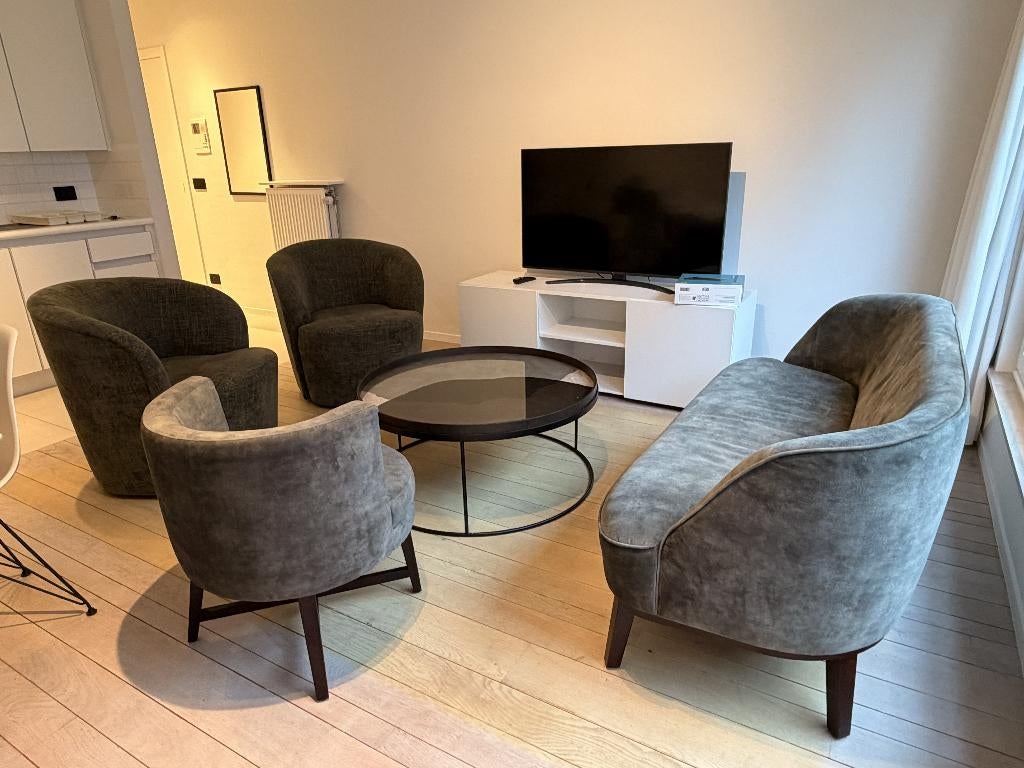 Meuble de salon design (2 pl. et 3 x 1 pl.) + lampe de sol, Maison & Meubles, Canapés | Coins salons complets, Enlèvement, Comme neuf