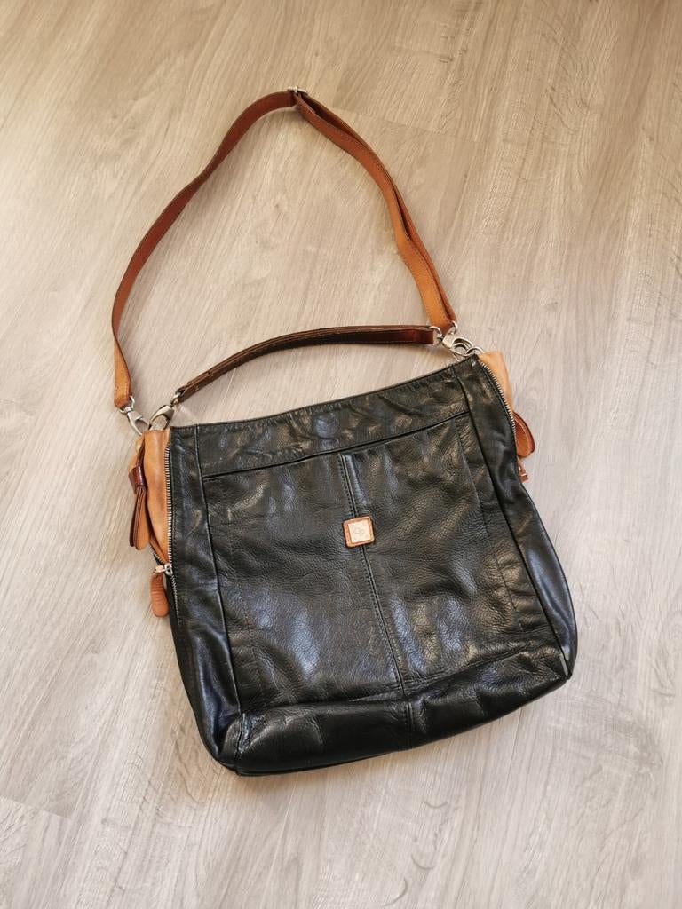 Lederen handtas zwart/bruin, Ophalen of Verzenden, Gebruikt, Zwart, Handtas