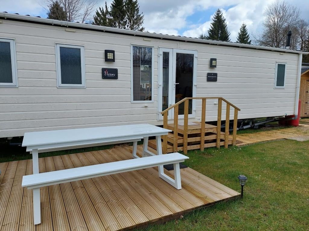 Prachtige stacaravan/ tiny house ardennen, Caravans en Kamperen, Stacaravans, meer dan 6, Ophalen