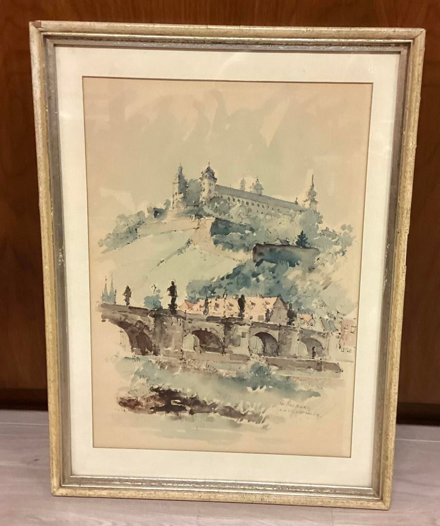 Ingekaderde aquarel Würzburg, Ophalen