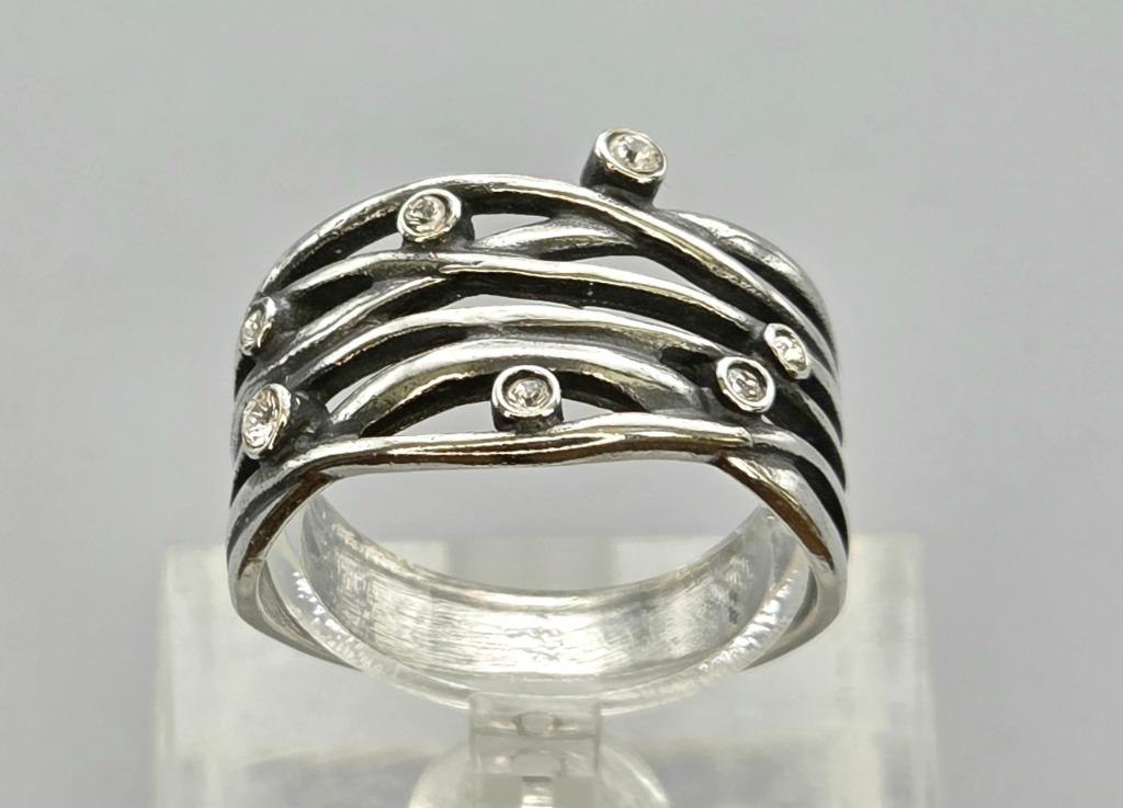 Zilveren vintage ring met Swarovski Kristallen. 2025/570, Handtassen en Accessoires, Antieke sieraden, Verzenden, Zilver, Ring