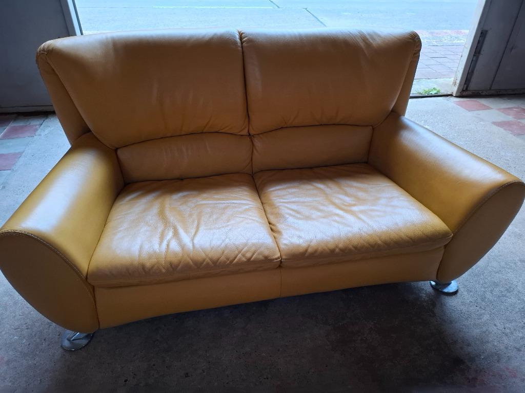 Gele lederen zetel, Ophalen, Rechte bank, Leer