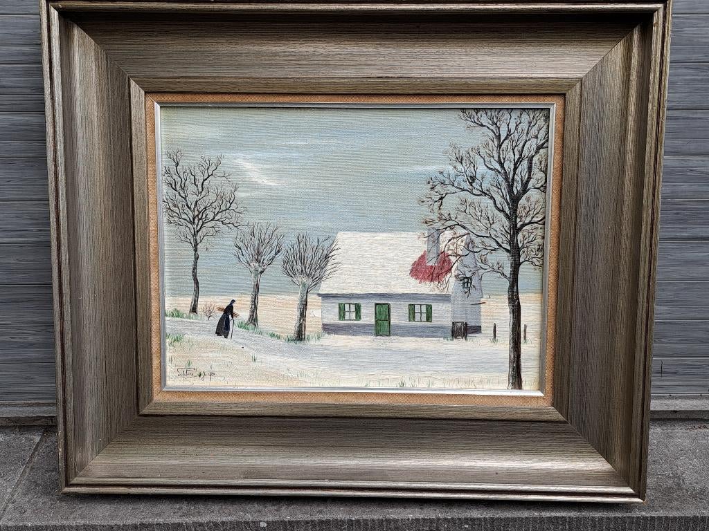 huile sur toile maison enneige signe jean pierre lefelvre, Antiquités & Art, Art | Peinture | Classique, Enlèvement ou Envoi