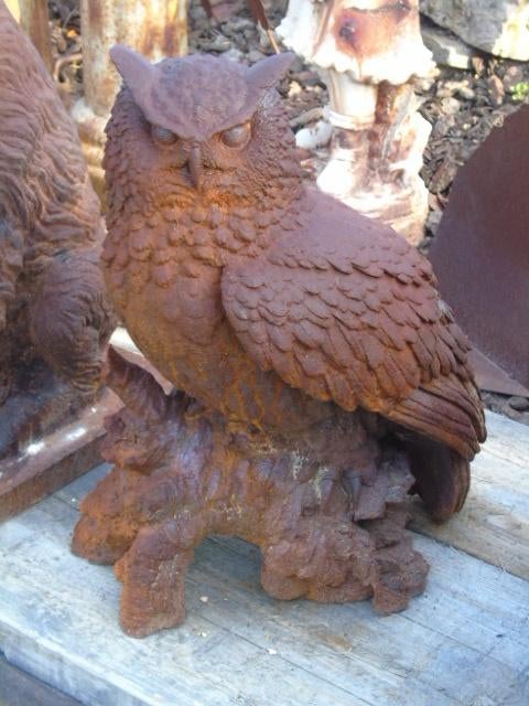 hibou grand duc en fonte patinée rouillé, Enlèvement ou Envoi, Neuf, Métal, Animal