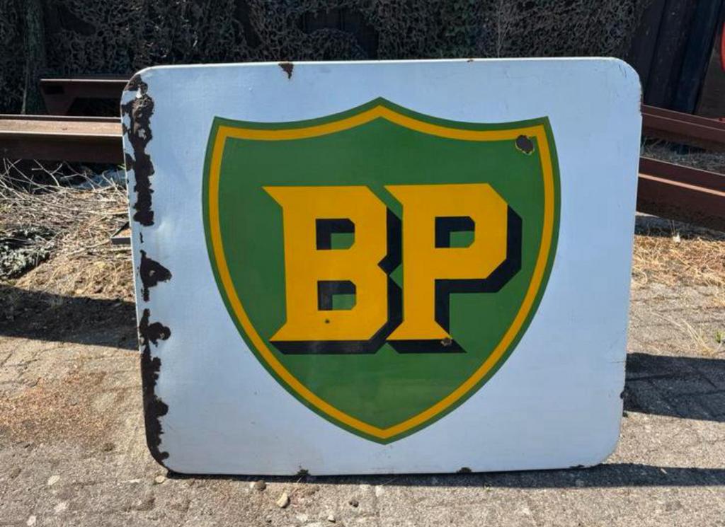 BP groot emaille reclamebord, Verzamelen, Ophalen, Gebruikt, Reclamebord