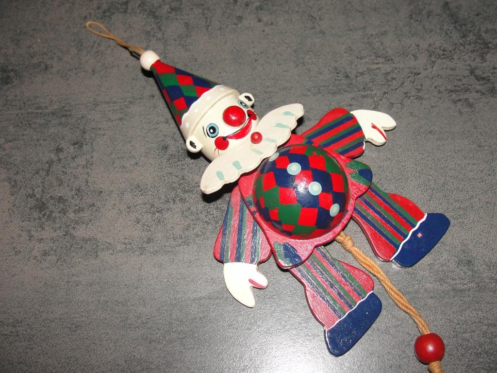 Clown arlequin en bois, Enlèvement ou Envoi, Jouet à Pousser ou Tirer