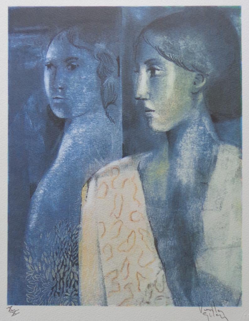 ROBERT VAN DER EYCKEN / SPIEGELBEELD / KLEURLITHO / 40x35cm, Antiek en Kunst, Kunst | Litho's en Zeefdrukken, Ophalen of Verzenden