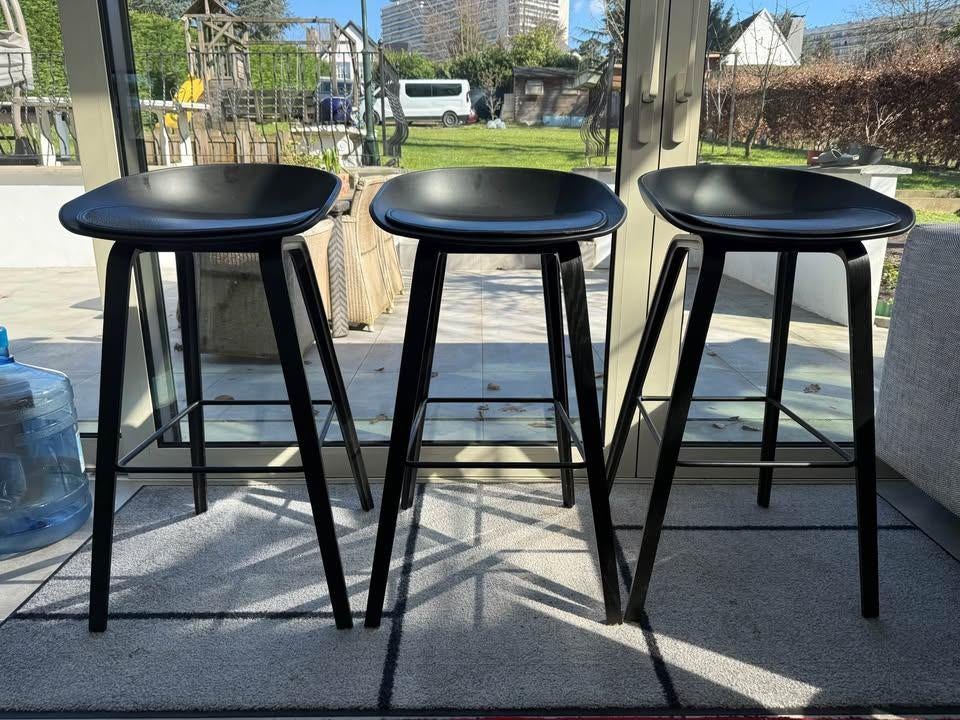 3 Tabourets de bar de la marque « Hay » avec leur coussin, Maison & Meubles, Comme neuf, Enlèvement, Bois, 60 à 90 cm