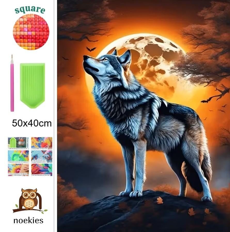 Peinture au diamant n 1 loup 50x40cm (carré), Hobby & Loisirs créatifs, Neuf, Autocollant, Autres marques, Gris