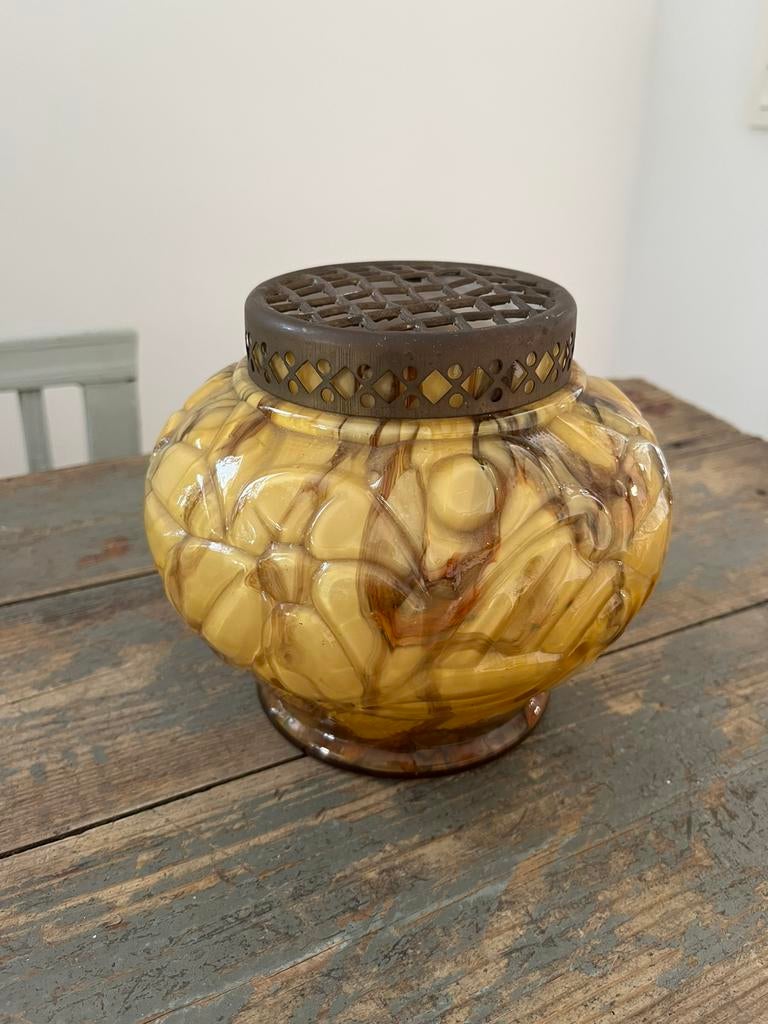 ANTIEK VAAS ART DECO HEEMSKERK GLAS PIQUE FLEURS, Antiquités & Art, Enlèvement ou Envoi