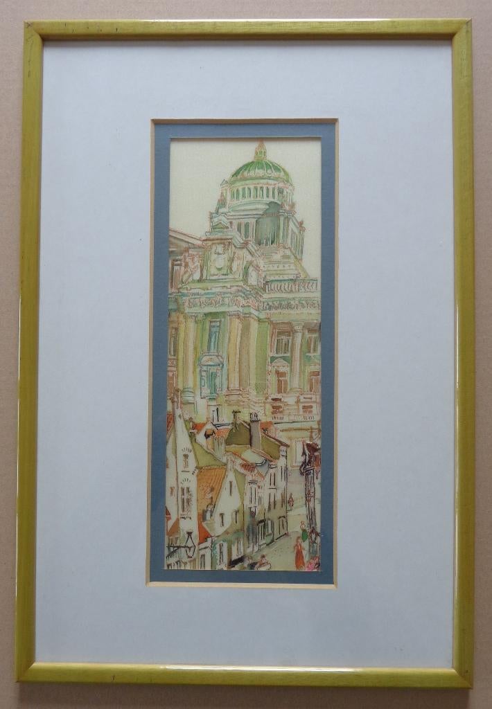 JACQUELINE LEBRUN / JUSTITIEPALEIS BRUSSEL OLIEVERF 47x32cm, Antiquités & Art, Enlèvement ou Envoi