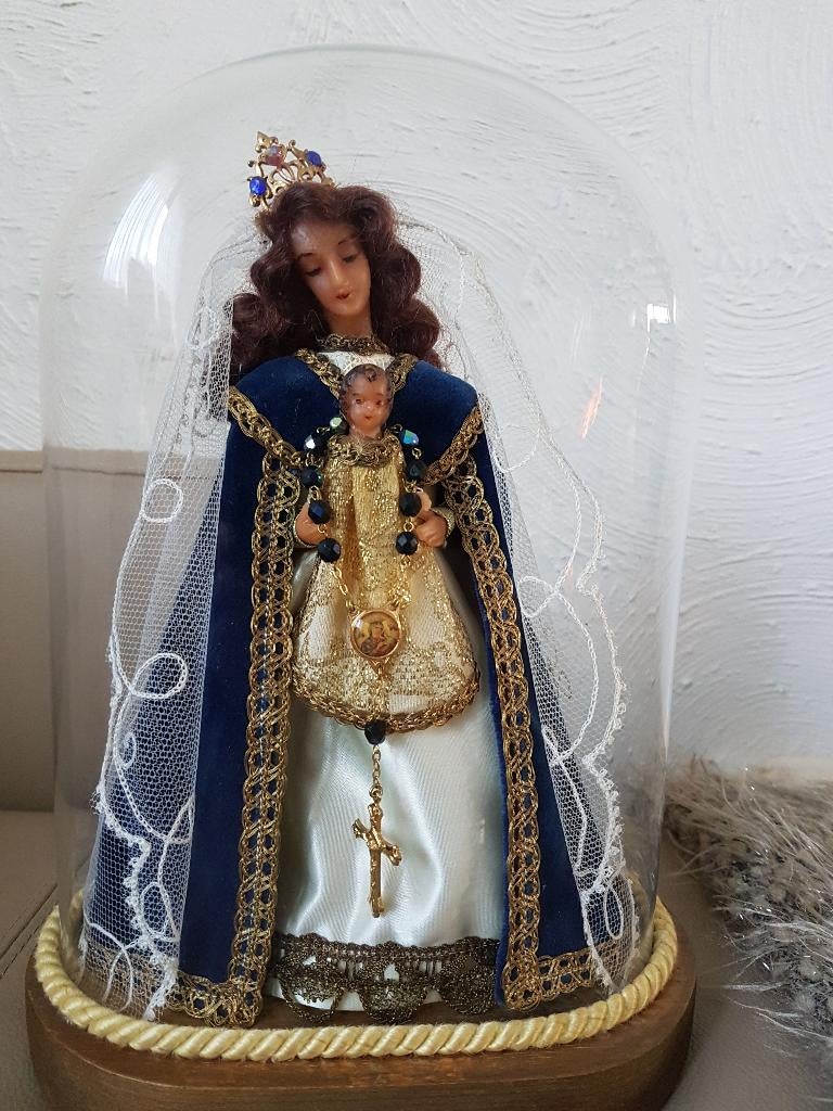 Prachtig beeld Madonna met kind onder stolp, Antiek en Kunst, Ophalen