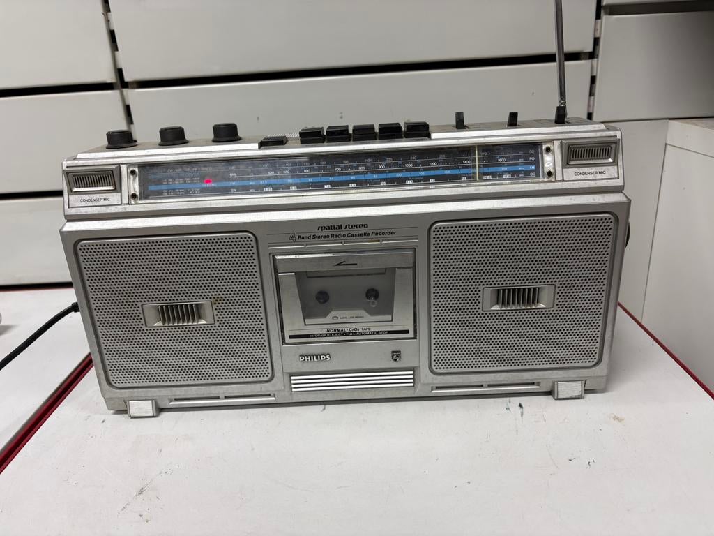 Radio Cassette Vintage Philips Spatial Stereo -4 Bandes-80s, Enlèvement ou Envoi, Utilisé, Radio
