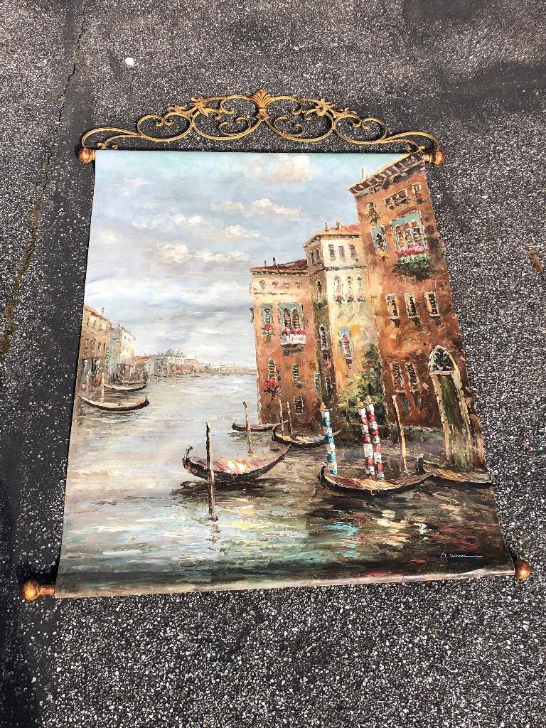 Grande toile peinte vénitienne Venice - 147 cm x 100 cm, Antiquités & Art, Enlèvement ou Envoi