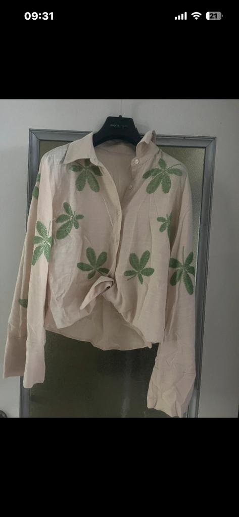 Chemise crème et verte brodé et perlée pour femme Zara, Enlèvement ou Envoi, Comme neuf