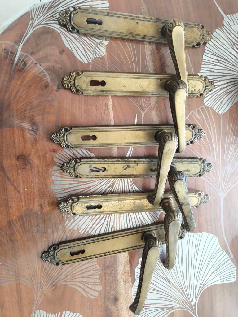 6 poignées de porte dorées vintage, Bricolage & Construction, Enlèvement, Utilisé, Cuivre ou Laiton, Loquet ou Poignée