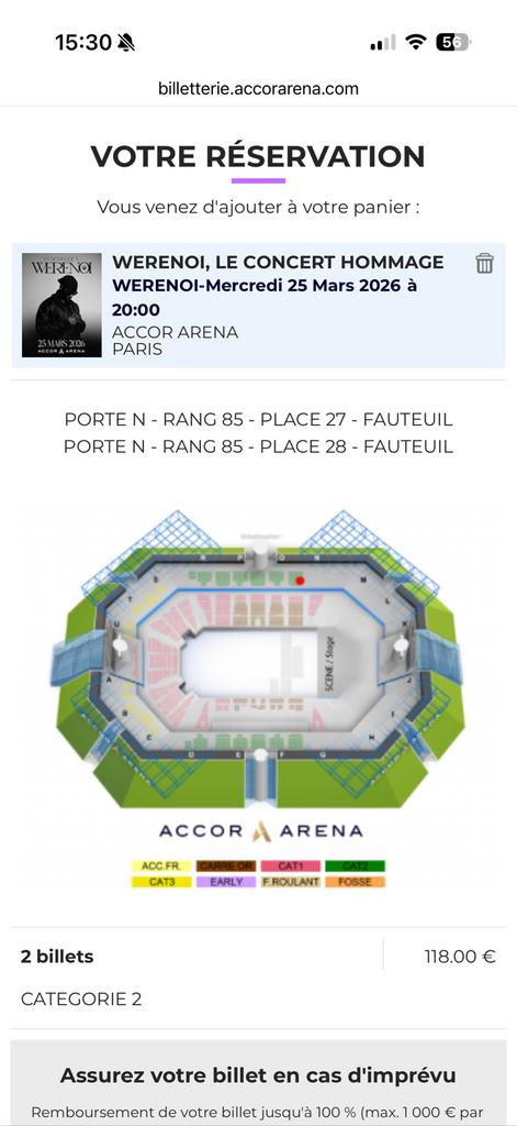 Place concert hommage Werenoi PARIS ARENA, Tickets & Billets, Deux personnes, Mars