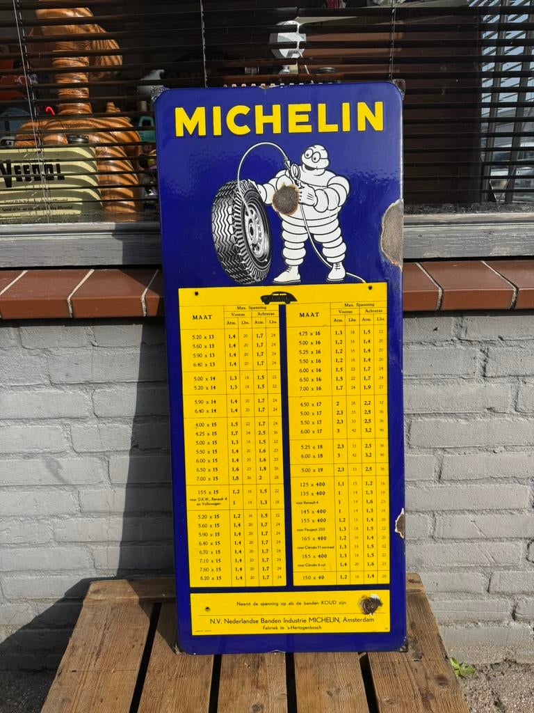 Panneau d'affichage en émail pour pneus Michelin, Collections, Marques & Objets publicitaires, Enlèvement ou Envoi, Utilisé, Panneau publicitaire