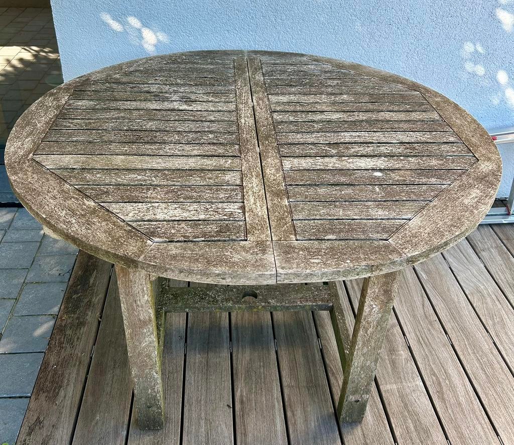 Table de jardin en teck, Jardin & Terrasse, Enlèvement, Utilisé, Rond, Bois de teck