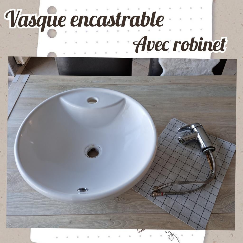 Vasque encastrable avec robinet mitigeur pour salle de bain, Enlèvement ou Envoi, Utilisé, Chrome, Robinet
