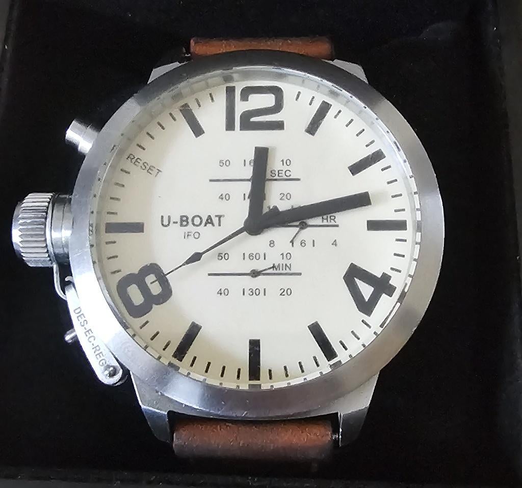 U-boat A-153 left hook beige chrono limeted edition 5000, Montre-bracelet, Autres marques, Cuir, Acier