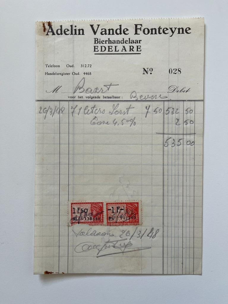oude factuur Oudenaarde Edelare, Ophalen