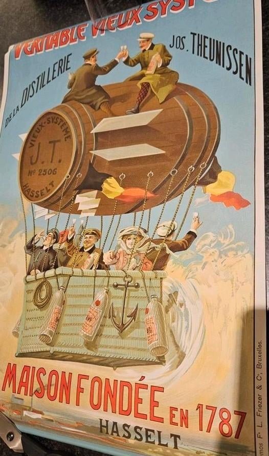 Antieke reclameposter Hasseltse jenever, Verzamelen, Ophalen of Verzenden