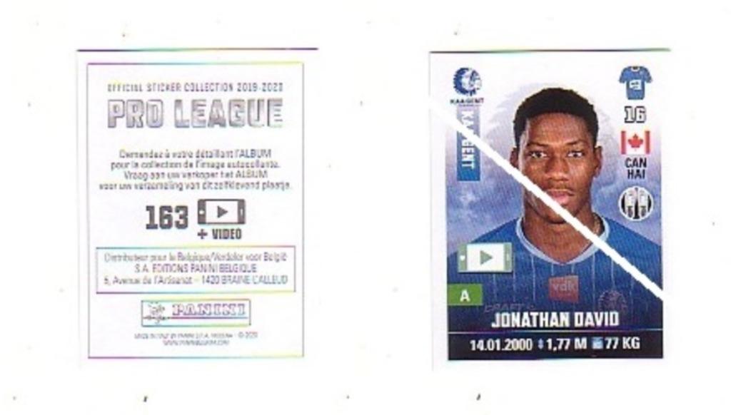 Panini Pro League 2019 - 2020 Jonathan David KAA Gent, Verzenden, Nieuw, Poster, Plaatje of Sticker
