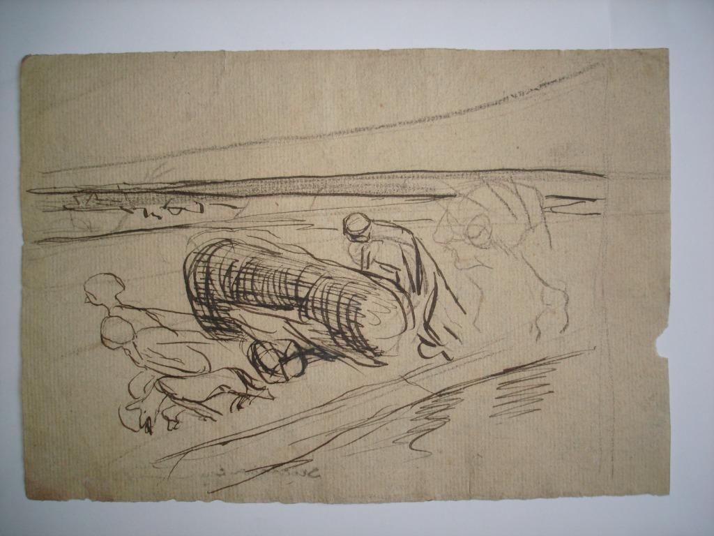 c1884 Eugène LAERMANS °1864-1940 dessin recto-verso encre et, Enlèvement ou Envoi