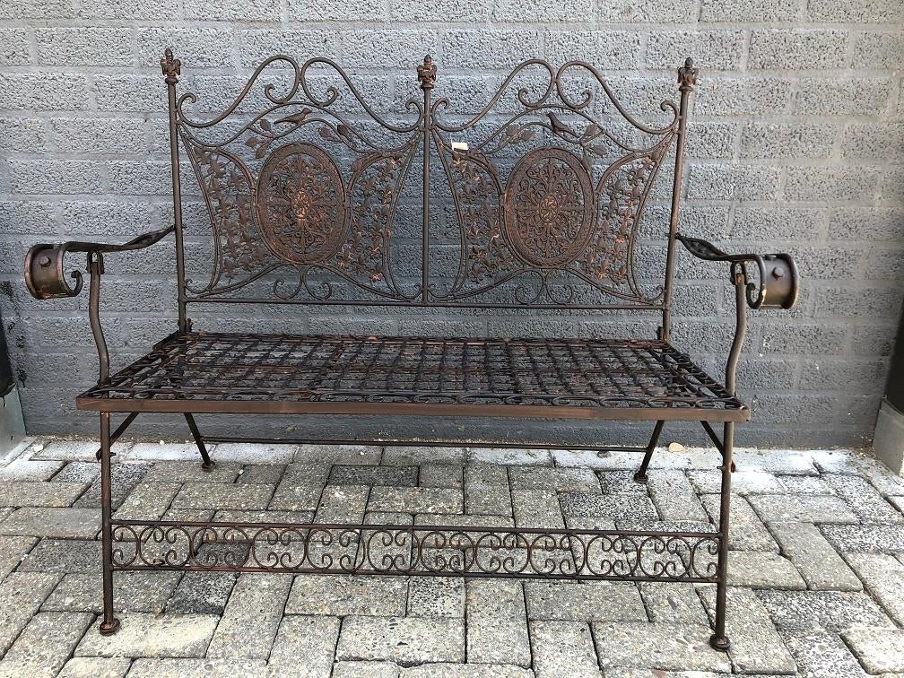 Beau banc de jardin pittoresque en fer forgé,., Jardin & Terrasse, Bancs de jardin, Métal, Enlèvement ou Envoi