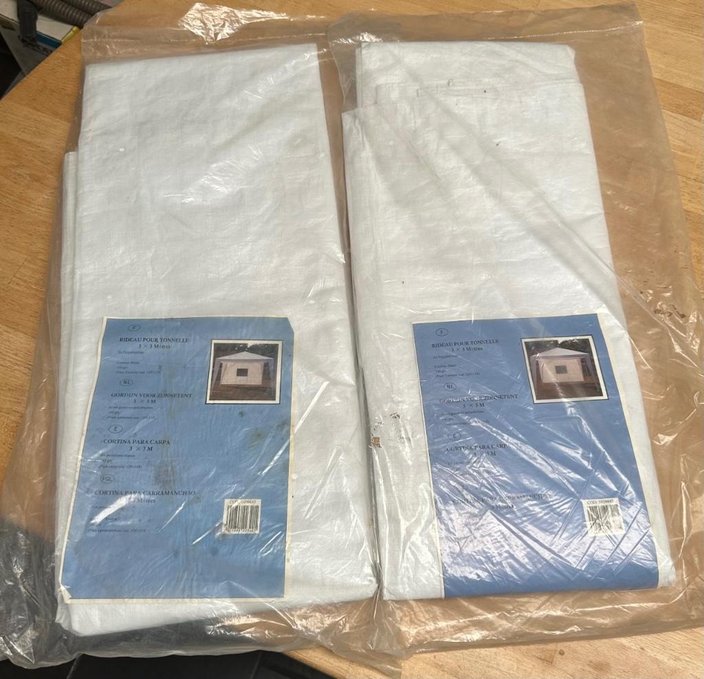 2 Rideaux pour Tonnelle 3x3mètres blanches, Enlèvement, Neuf