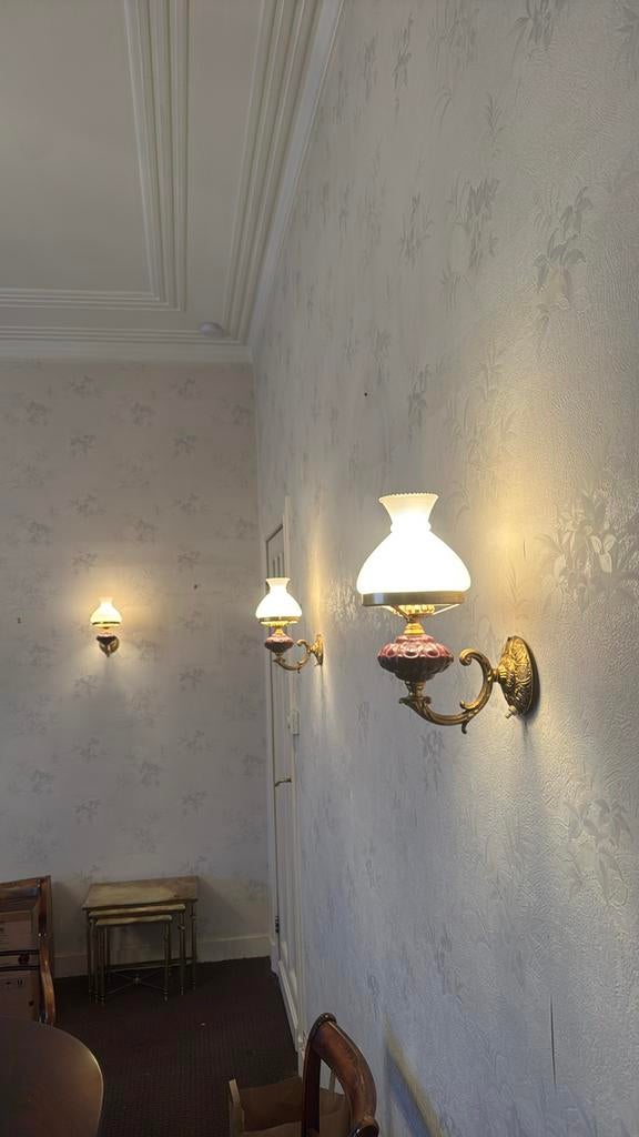 Set van 4 antieke wandlampen – 3 identiek + 1 variant, Antiek en Kunst, Antiek | Verlichting, Ophalen