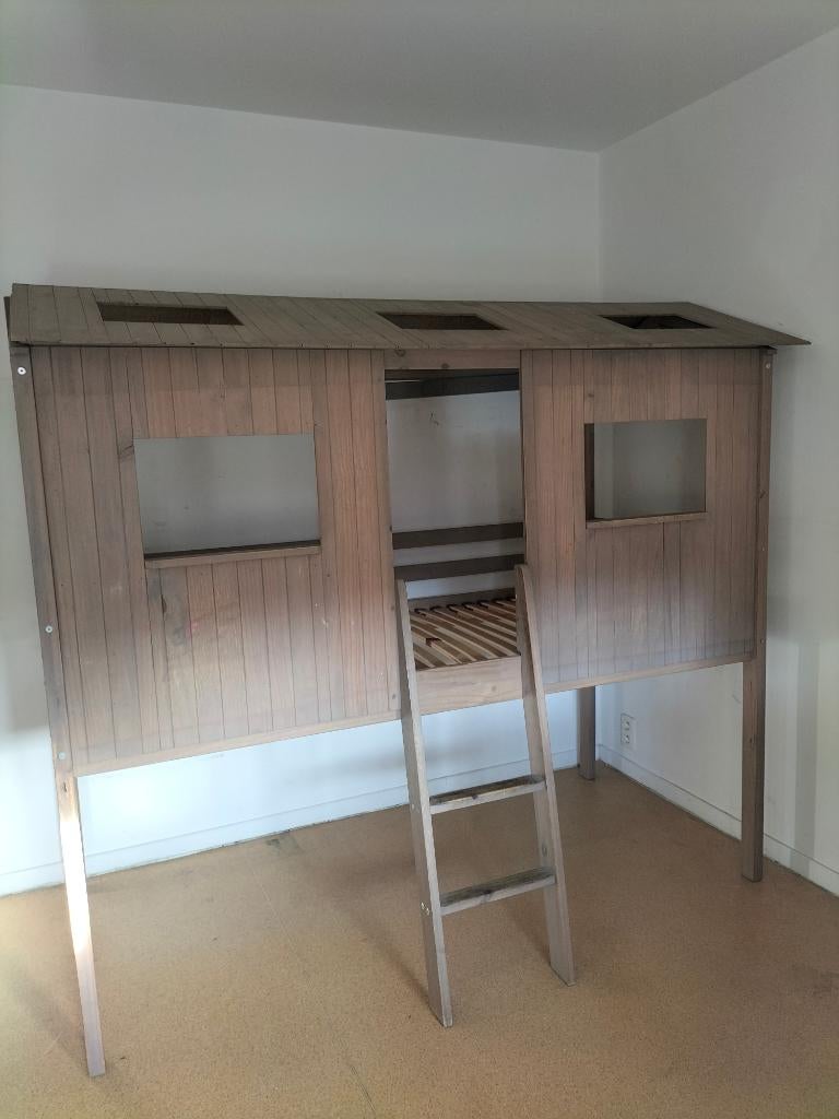 Lit cabane enfant bois, Kinderen en Baby's, Kinderkamer | Bedden, Gebruikt, 160 tot 180 cm, 85 tot 100 cm, Hoogslaper of Stapelbed