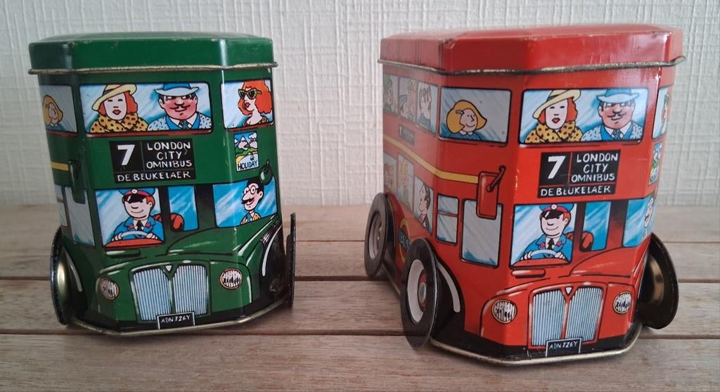 2 bus en tôle de London City - De Beukelaer, Collections, Boîte en métal, Enlèvement ou Envoi