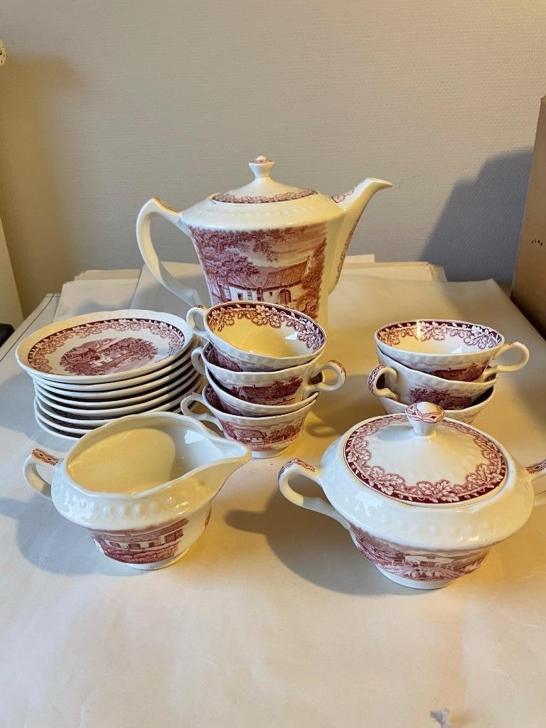 Koffieservies boerenhoeve rood, Antiquités & Art, Antiquités | Services (vaisselle) complet, Enlèvement