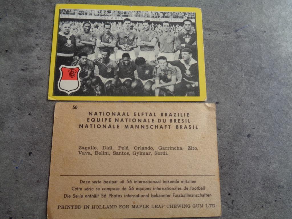VOETBAL  MAPLE LEAF GUM KAART PRENT  TEAM BRAZIL PELE  ANNO, Ophalen of Verzenden