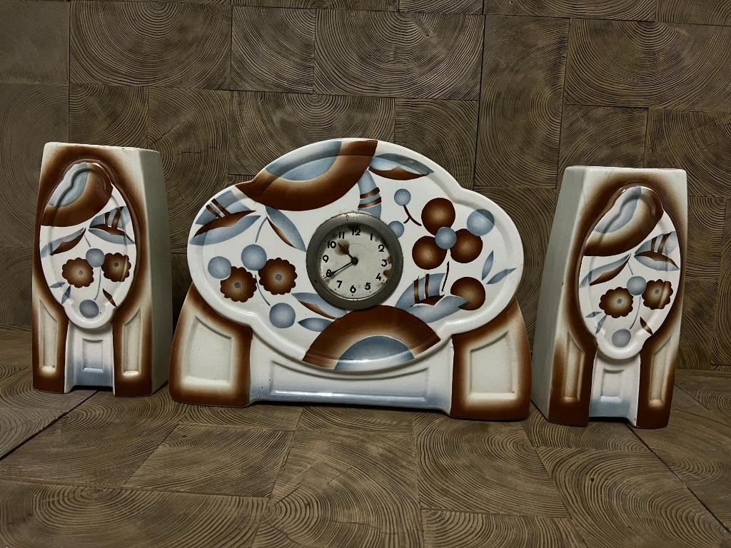 Art Deco schouwgarnituur met klok A.M.C, Antiquités & Art, Antiquités | Horloges, Enlèvement