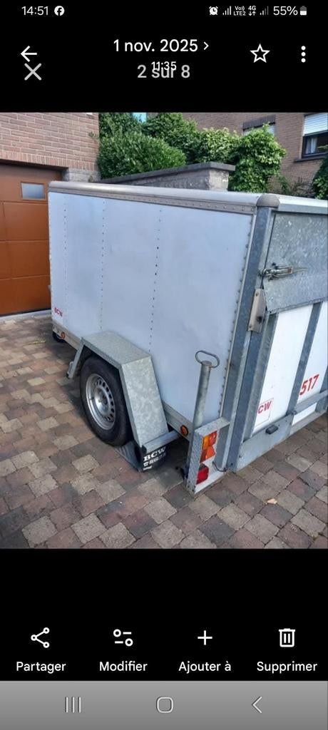 Remorque fermée 1500kg BCW année 2009, Ophalen