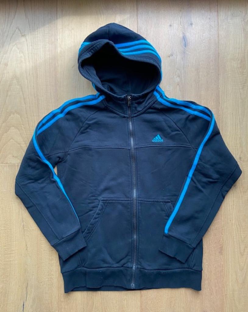 Sweat Adidas noir et turquoise capuche tirette 13-14 ans, Enlèvement ou Envoi, ADIDAS, Porté, Taille 46 (S) ou plus petite