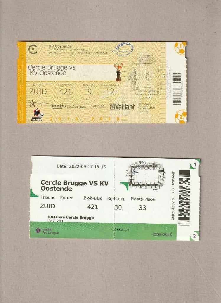 2 versch (gebruikte) tickets Cercle - Oostende (2020-2022), Ophalen of Verzenden, Gebruikt, Overige typen