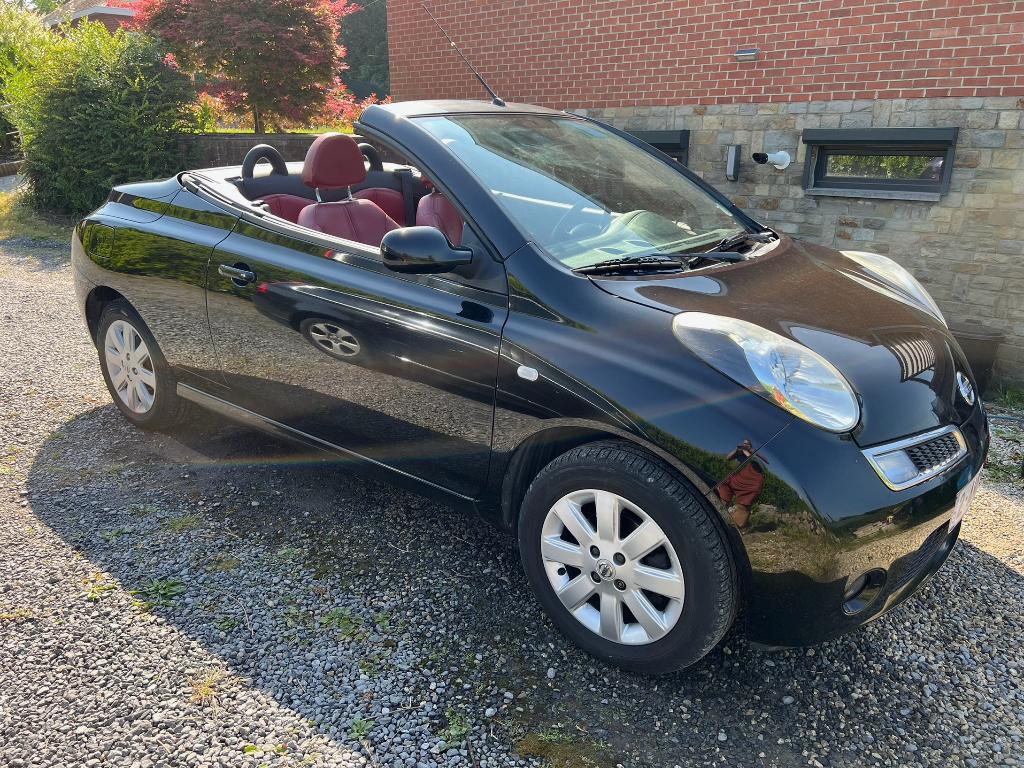 Nissan Micra C+C 1.6i 16v Tekna+ Automatic+ keyless+ airco, Auto's, 4 zetels, Cabriolet, Zwart, Leder