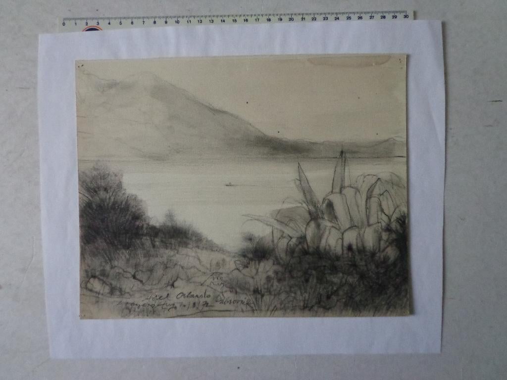 Gevoelige tekening Hugo Heyens "Zee nabij Dubrovnik" 1972, Antiek en Kunst, Kunst | Tekeningen en Fotografie, Ophalen of Verzenden