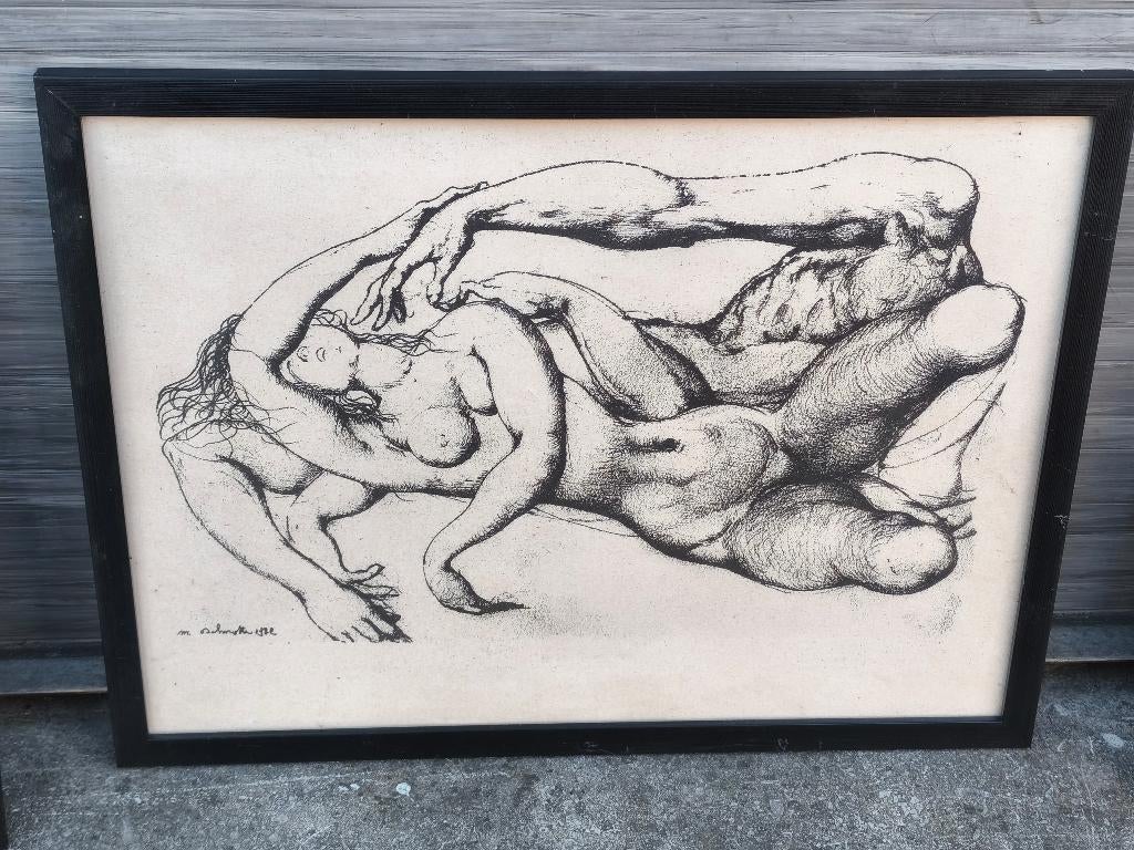 Lithographie signe marcel Delmotte, Antiquités & Art, Enlèvement ou Envoi